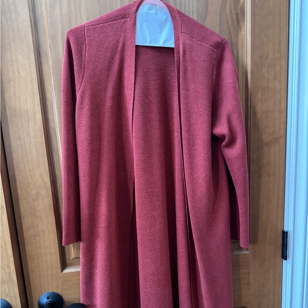 Eileen Fisher orange 90% tencel 10% silk sweater  jacket size S.